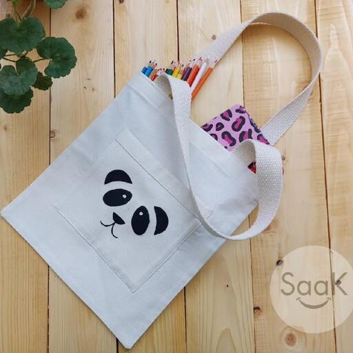ساک پارچه ای جیب دار طرح پاندا مناسب کودکان